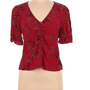 Madewell Button V-Neck Short Sleeve Blouse
